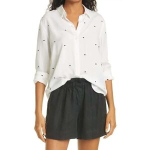Rails Button Down Women Yvonne Medium White Embroidered Black Hearts